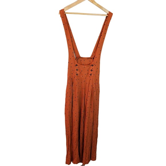 Free People Pants - Free People Rust Color Jumper with Suspenders Size 6 black Polka dots